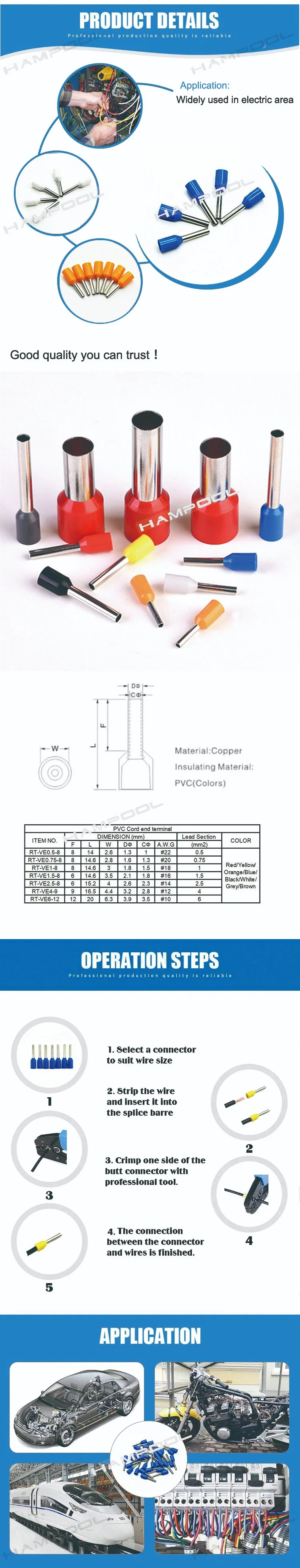 Brass Insulated Fork Crimp Terminals Wire Cord End Spade Connector Terminal