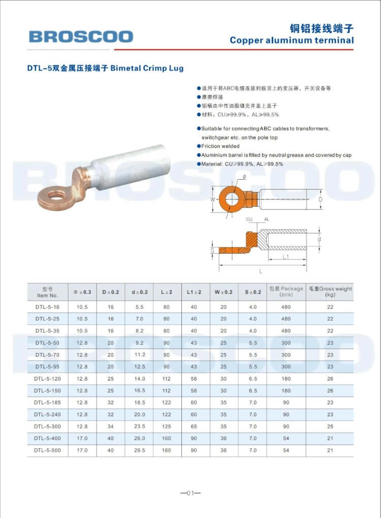 Non-Insulating Electrical Eyelet Copper Grounding Terminal Lug, Crimp Ring Cable Lug