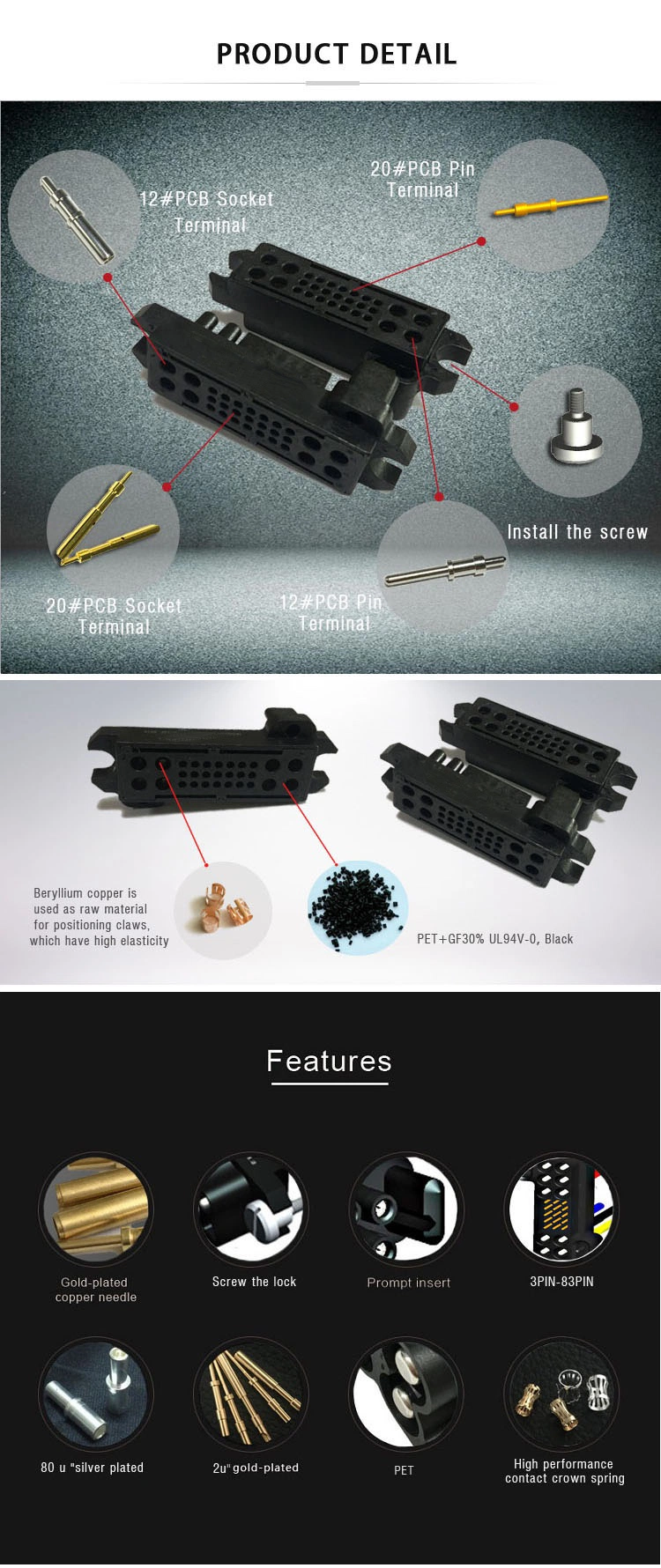 Heavy Duty Power Module Signal and Contact Male Female Tyco 75A 29pin Drawer Connector with Cable and Terminal