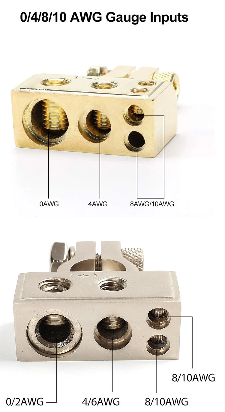 Gold Plated Series Car Automotive Marine Audio Positive Negative Port Battery Terminal Connectors 0 2 4 8 AWG Gauge Inputs