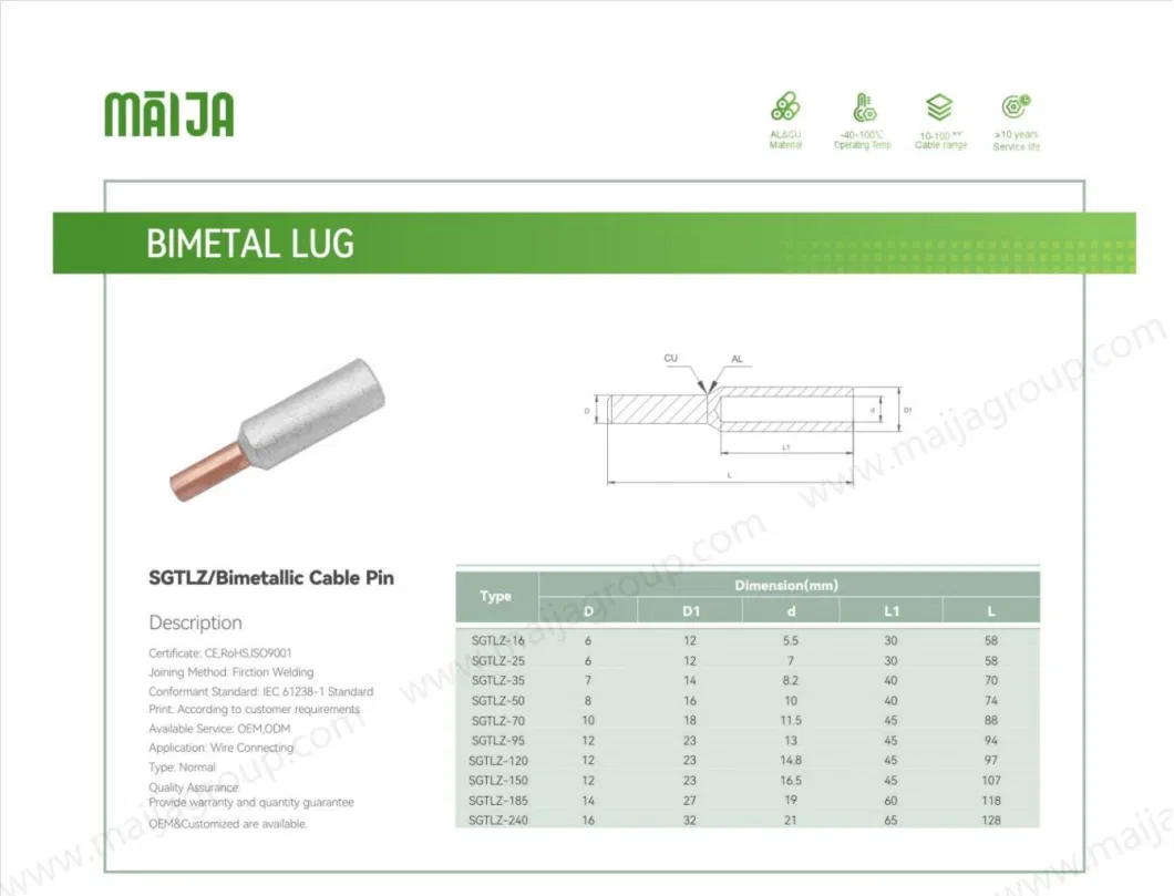 Compression Copper Aluminium Bimetallic Ring Type Terminal Cable Lugs