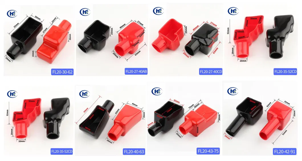 Flexible PVC Red Black Cable End Cap Rubber Terminal Cover for Stainless Steel Stamping Metal Brass Marine Auto Parts Battery Terminal FL25-36-58