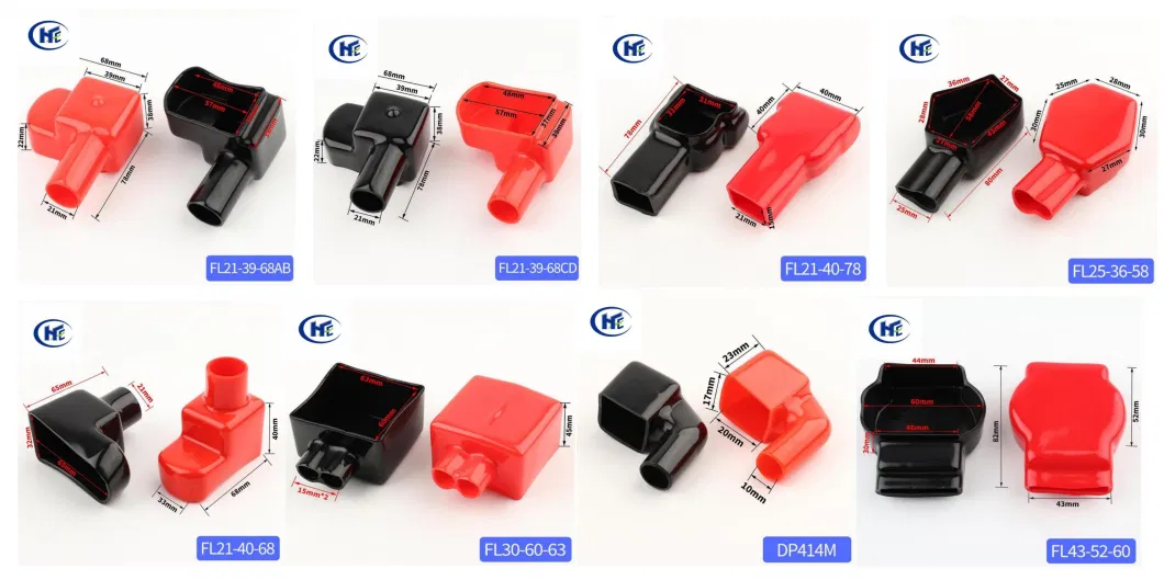 Flexible PVC Red Black Cable End Cap Rubber Terminal Cover for Stainless Steel Stamping Metal Brass Marine Auto Parts Battery Terminal FL25-36-58