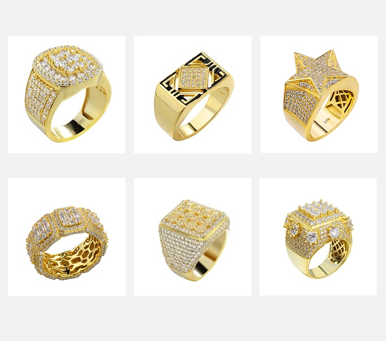 Hip-Hop Jewelry Rings for Men Blue Cubic Zirconia Antique Gold Plated Silver Islam Arabic Turkish Authentic Muslim Allah Ring