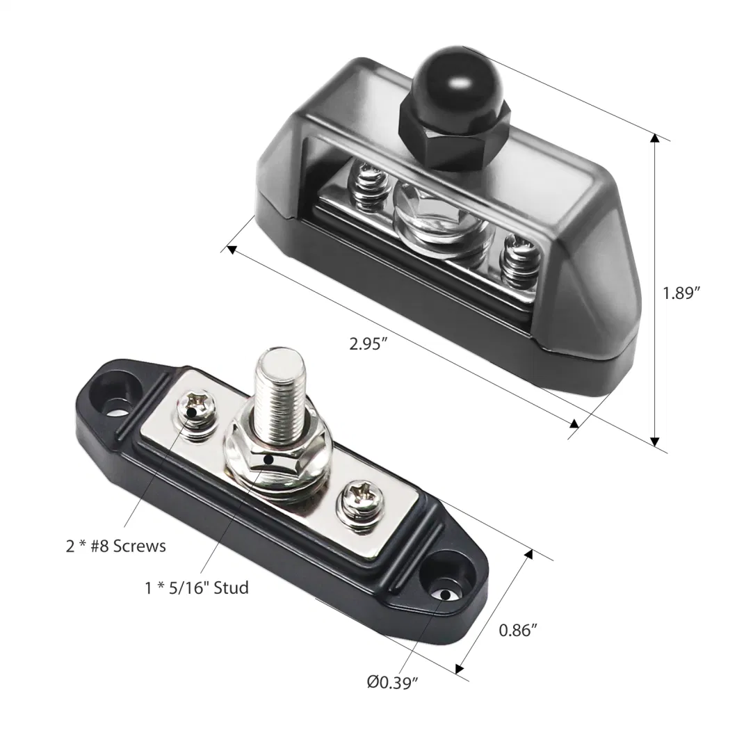 Edge S12p-516 Pair 3 Connections Busbar 1 X 5/16&rdquor; Stud 2 X #8 Screw Terminals Power Distribution Block with Ring Terminals (Red &amp; Black)