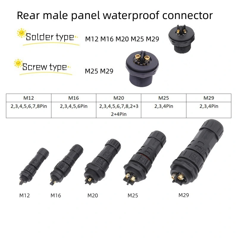 Factory Sales IP67 M12 8pin Waterproof PCB Board Connector Male Female Panel Mounted Connector Wire Terminal Processing Can Be Customized