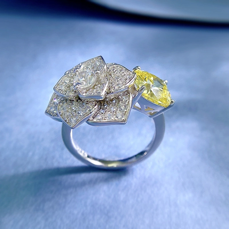 DiamondX 9K Gold Fancy Yellow Diamond Flower Cluster Setting Cocktail Ring