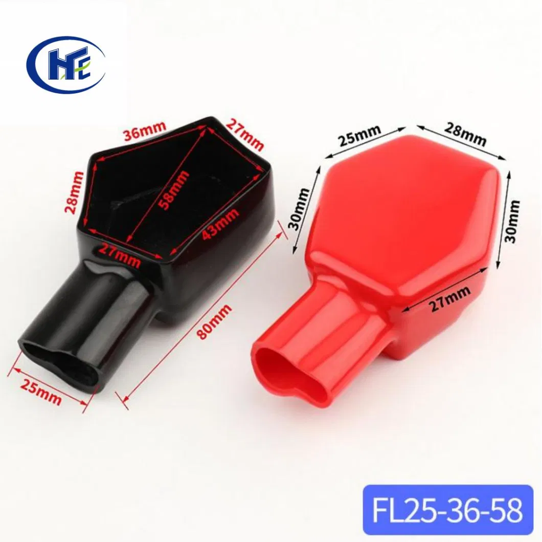 Flexible PVC Red Black Cable End Cap Rubber Terminal Cover for Stainless Steel Stamping Metal Brass Marine Auto Parts Battery Terminal FL25-36-58