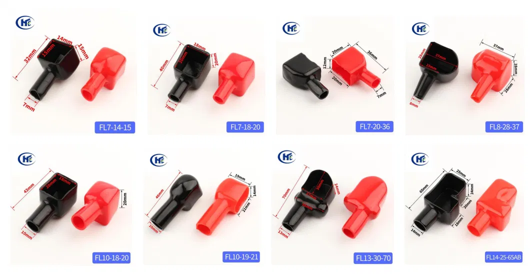 Flexible PVC Red Black Cable End Cap Rubber Terminal Cover for Stainless Steel Stamping Metal Brass Marine Auto Parts Battery Terminal FL25-36-58