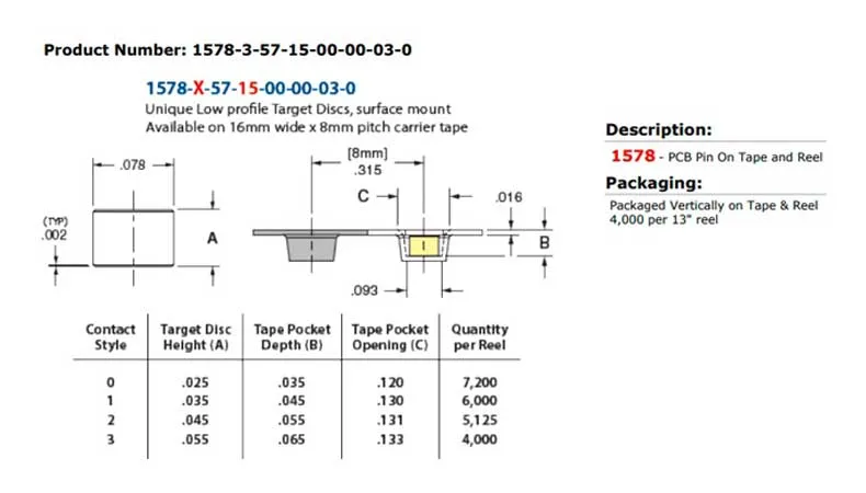 PCB Terminal Low-Profile Target Discs for Spring-Loaded Pins Surface Mount