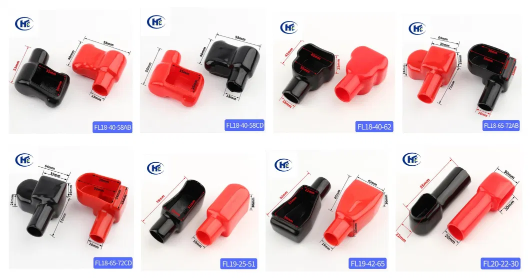 Flexible PVC Red Black Cable End Cap Rubber Terminal Cover for Stainless Steel Stamping Metal Brass Marine Auto Parts Battery Terminal FL25-36-58