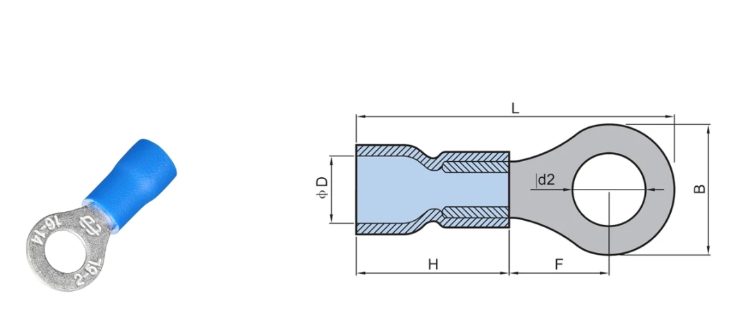 RV5.5-8 Copper Pre-Insulating Circular Auto Electric Terminal PVC Brass Ring Terminal Connector