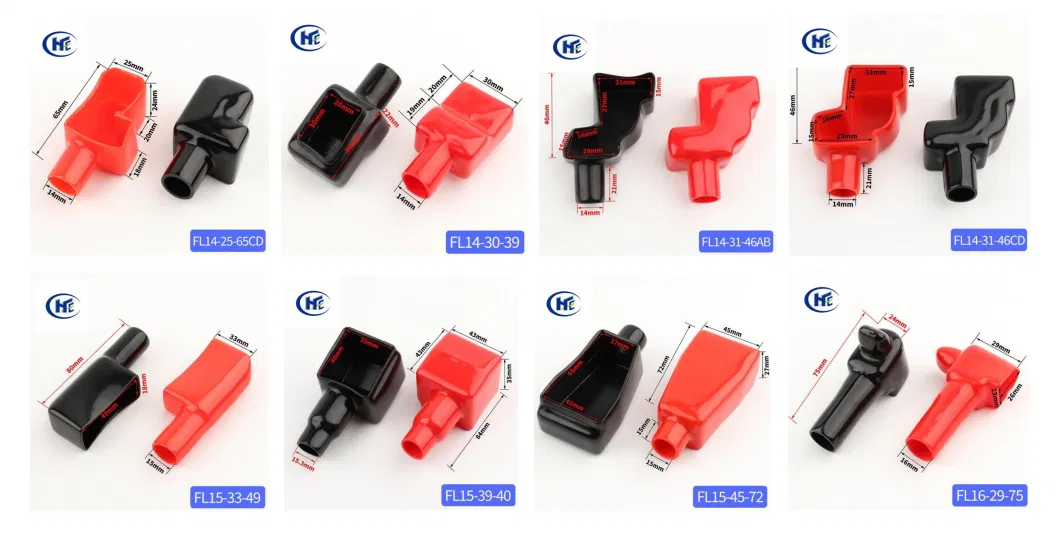 Flexible PVC Red Black Cable End Cap Rubber Terminal Cover for Stainless Steel Stamping Metal Brass Marine Auto Parts Battery Terminal FL25-36-58