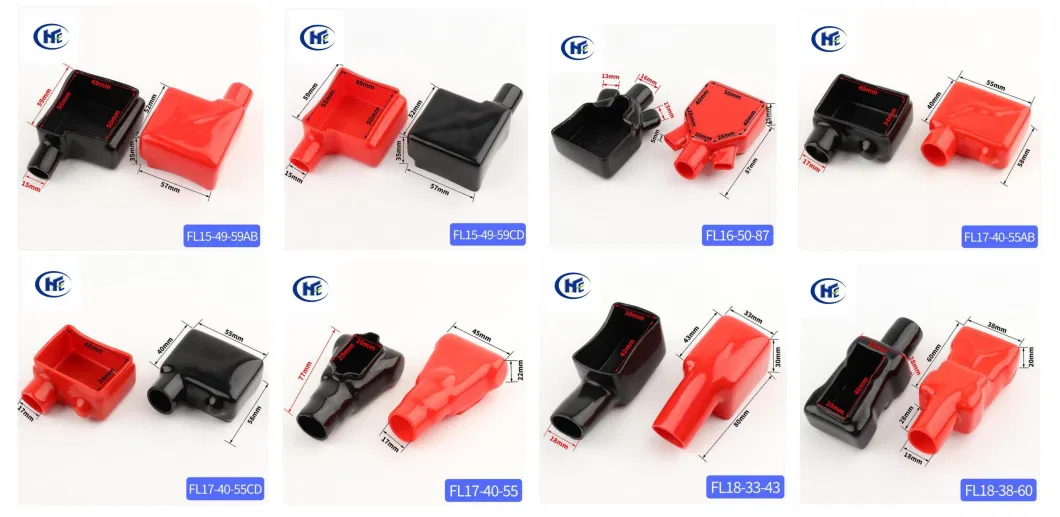 Flexible PVC Red Black Cable End Cap Rubber Terminal Cover for Stainless Steel Stamping Metal Brass Marine Auto Parts Battery Terminal FL25-36-58