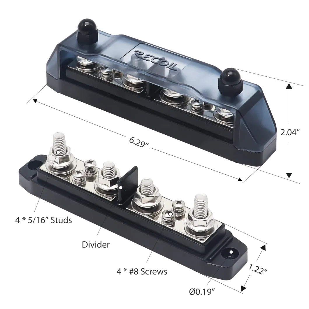 Edge Bbpg4 Busbar Positive and Negative 4 X 5/16&rdquor; Studs and 4 X #8 Screw Terminals Power Distribution Block with Ring Terminals