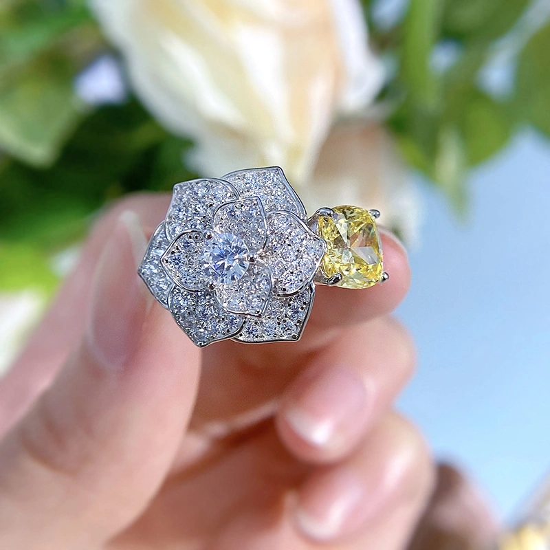 DiamondX 9K Gold Fancy Yellow Diamond Flower Cluster Setting Cocktail Ring