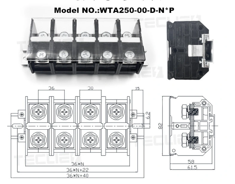 New Patented 250A 600V Dual Row Strip Terminal Block 5-Way Terminal Block Connector