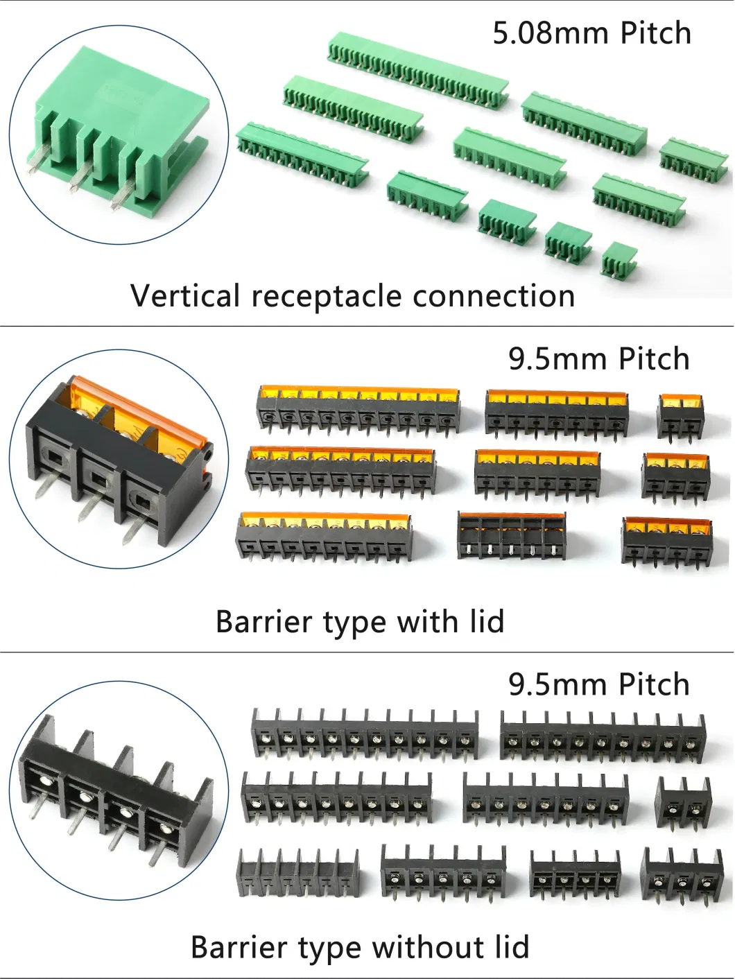 3.81mm 3pin 3 Way Straight Pin Socket + Screw Head Plug-in Terminal Block PCB Mount 2edg 3.81