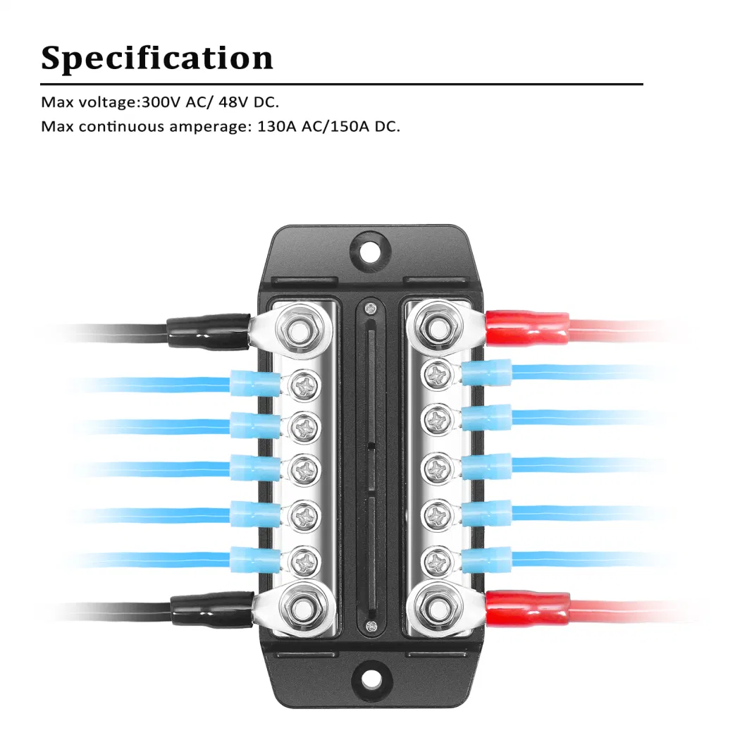 Edge Dbbs25 Dual Row Busbar Positive and Negative 2 X M5 Studs 5 X #8 Screw Terminals Power and Ground Distribution Block with Ring Terminals (Red &amp; Black)