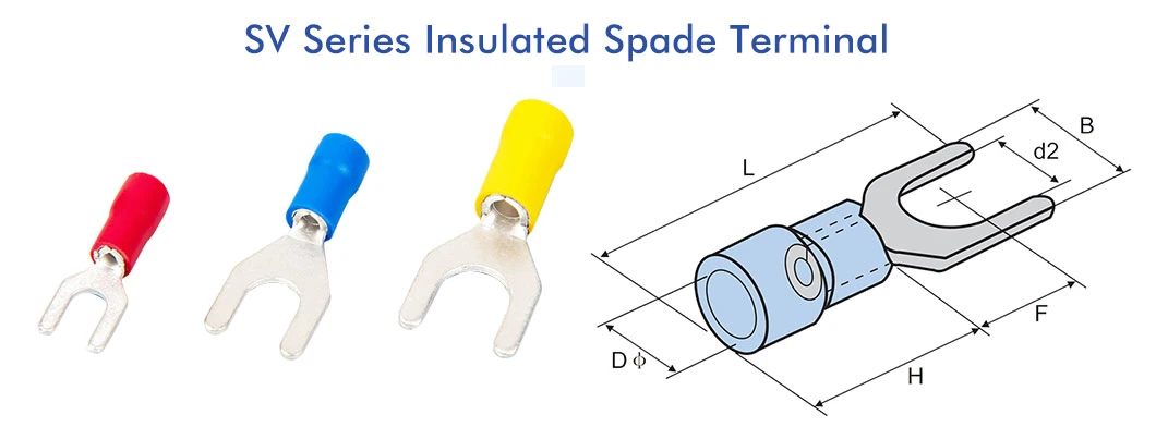 Sv1.25-3 AWG4 0.5-1.5mm PVC Copper Brass Insulated Y U-Type Fork Spade Tongue Crimp Wire Connector Cable Lug Ferrule Terminal