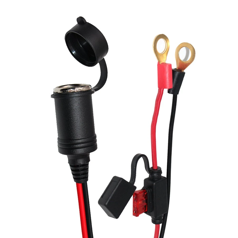 12V 3FT Car Cigarette Lighter O Ring Terminal Connector Harness Extension Charge Cable, Fused 10A