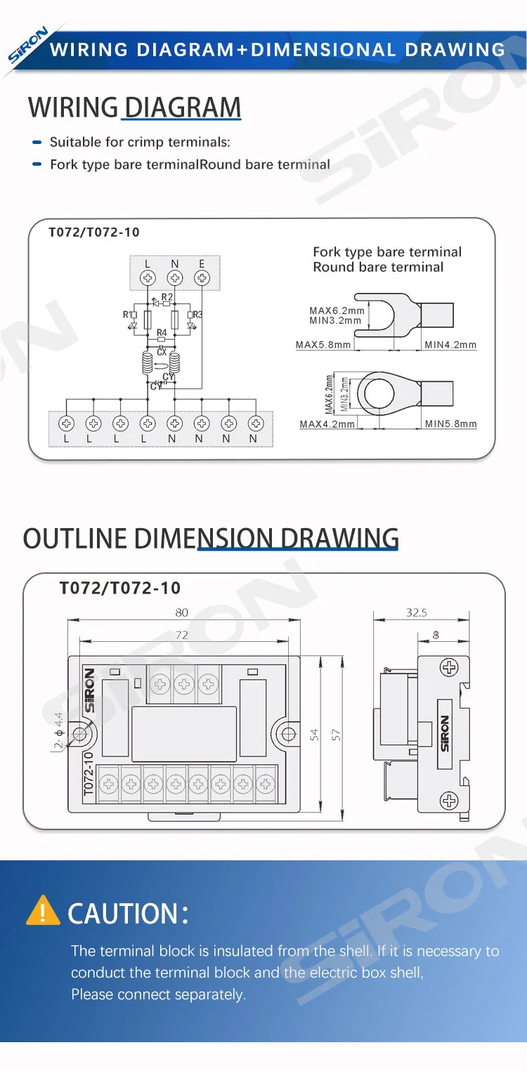 Siron T072-10 Power Supply Terminal with Filter AC Circuit Short-Circuit Protection Terminal