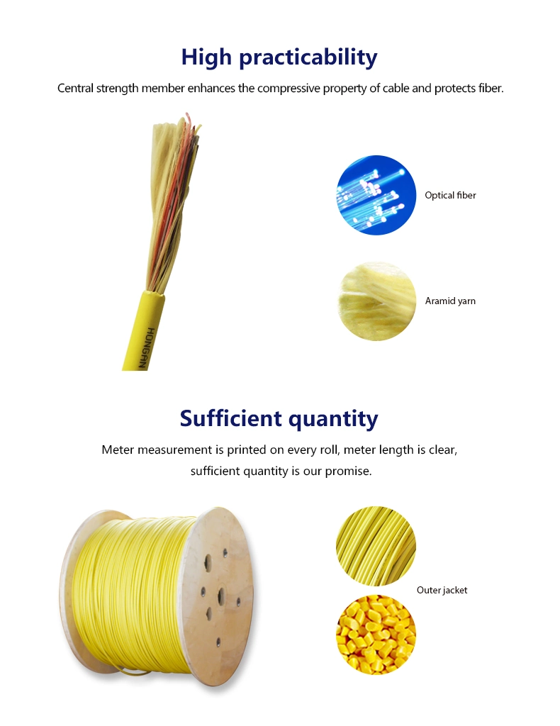 Indoor Multimode 50/125 62.5/125 Om3 Om4 Sm mm Duplex 2 4 6 Core Fiber Optic Cable GJFJV