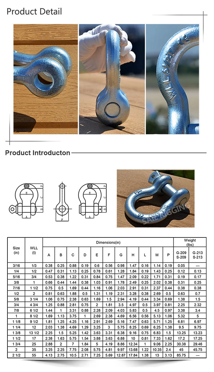 Us Type Offroad Shackle Tow Hitch Shackle G209 Carbon Steel Shackle Powder Coated Screw Pin