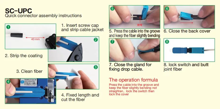 Sc Upc Optic Fiber Mechanical Fast Connector Sc/Upc Fiber Optical Quick Connector Sc Upc/APC Field Assembly Fast Connector for Fiber Drop Cable