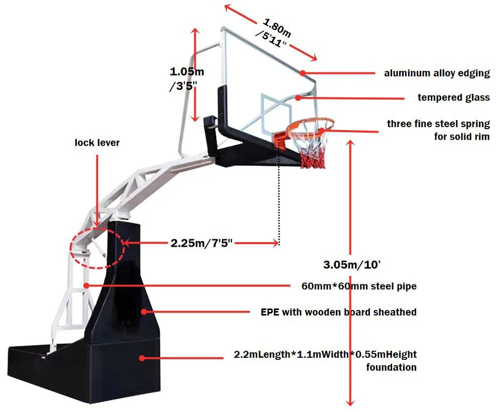 Manual Hydraulic Basketball Hoop Basketball Stand Basketball Equipment Fiba Ncaa Basketball Set