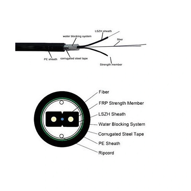 FTTH Outdoor Underground Duct Armored 1, 2 Core Fiber Optic Cable