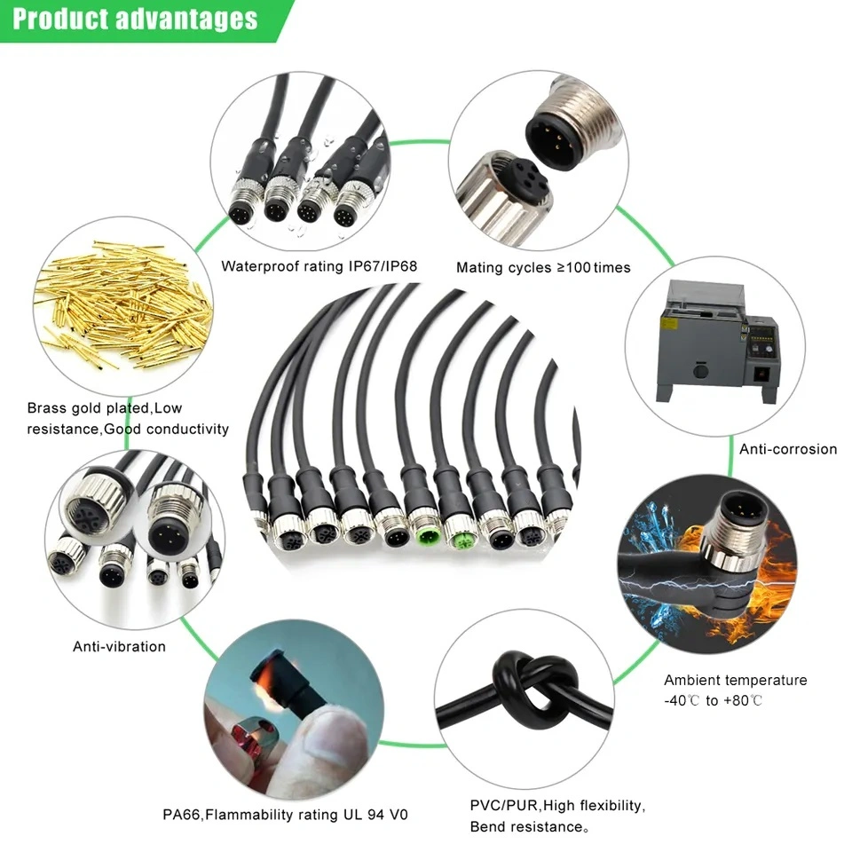 M15 Circular Plug 3Cores Waterproof Cable, Quick Lock Design for LED Light Outdoor