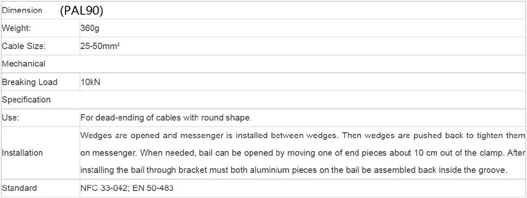 PAL Series 1kv 16-150mm&sup2; Aluminum Alloy Strain Clamp for Optical Cable Cable Conductor Tensioner