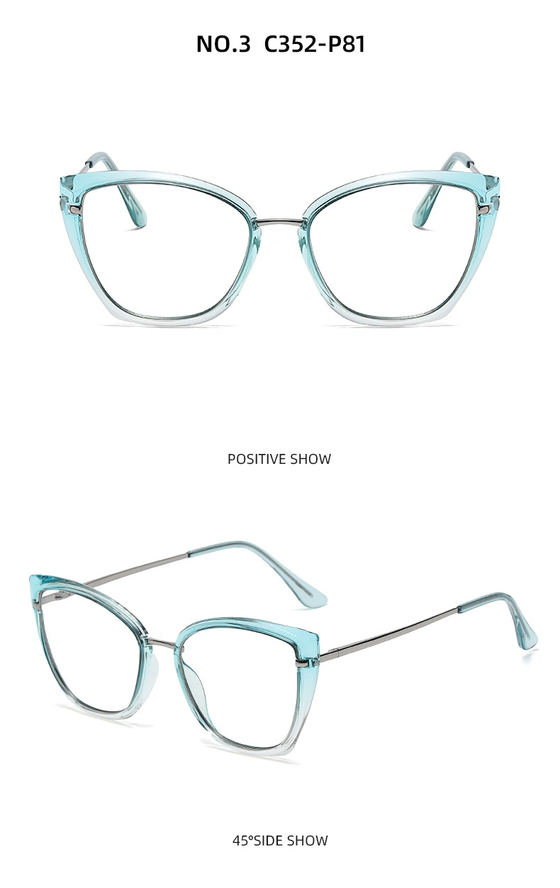 Fcwb605 New Anti-Blue Glasses Tr90 Cat-Eye Frame Flat Mirror Metal Spring Leg Ins Trend Frame Femalef