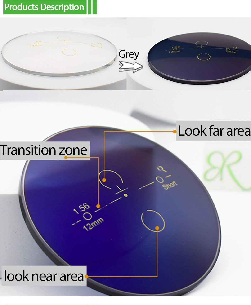 2020 1.56 Blue Cut Photochromic Progressive Resin Optical Lens