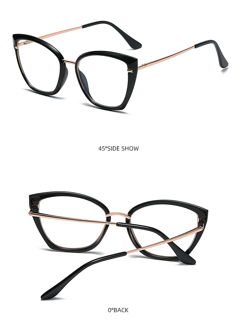 Fcwb605 New Anti-Blue Glasses Tr90 Cat-Eye Frame Flat Mirror Metal Spring Leg Ins Trend Frame Femalef