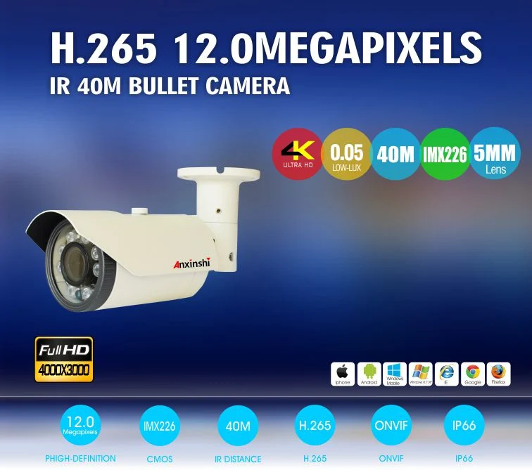 Hi3519A Sony Imx274 4K 8.0MP 5mm Fixed Lens IR Bullet Camera