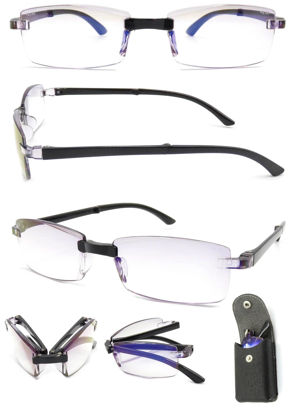 New Folding Diamond Cut Edge Anti-Blue Light Reading Glasses with Mirror Box Spot