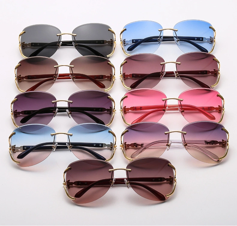 Womens Wholesale Cut Wrap Fox Eyewear Rimless Sun Glasses for Ladies Frameless Sunglasses 2023 Rhinestone Sunglasses