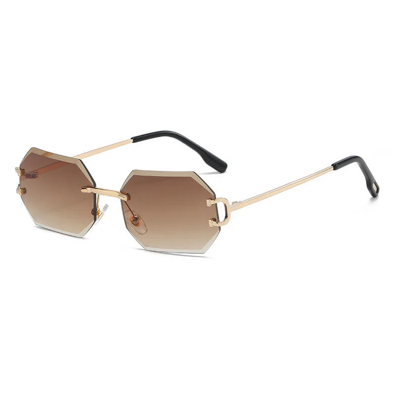 Unique Diamond Cut-Edge Rimless Small Sunglasses for Women Men