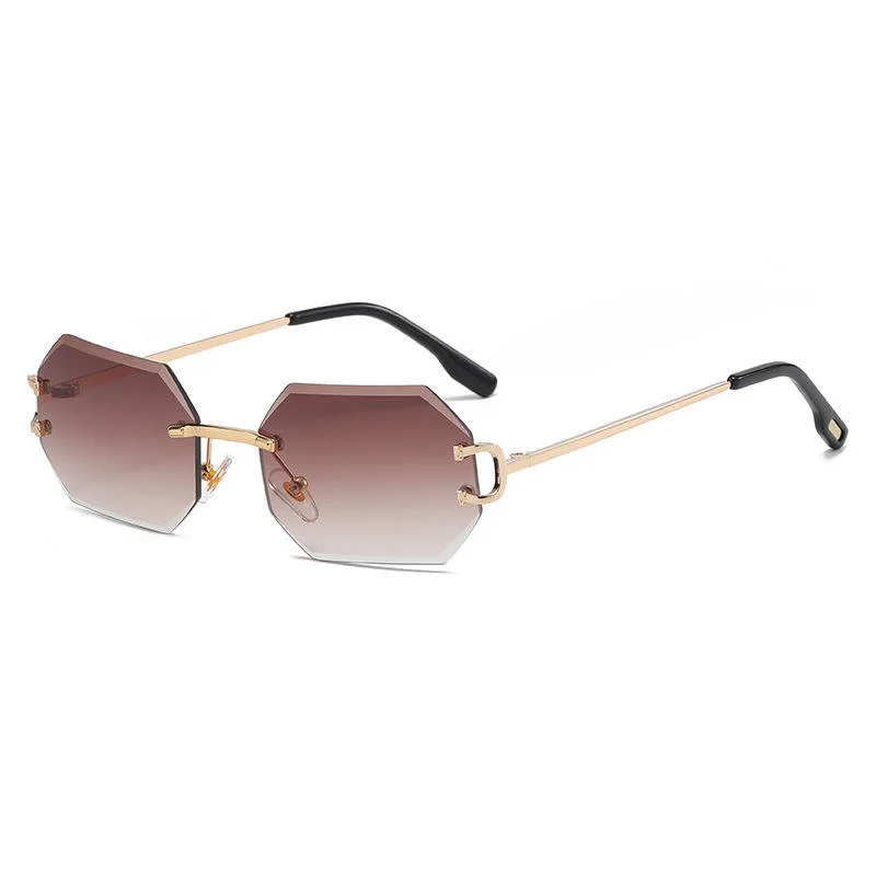 Unique Diamond Cut-Edge Rimless Small Sunglasses for Women Men