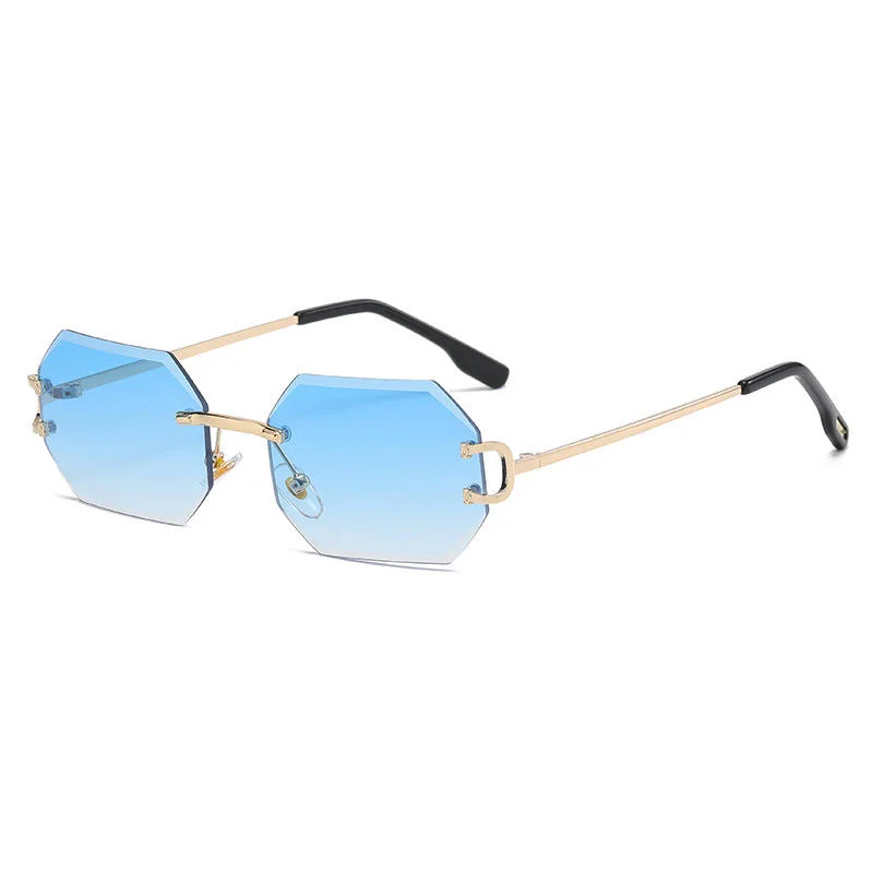 Unique Diamond Cut-Edge Rimless Small Sunglasses for Women Men