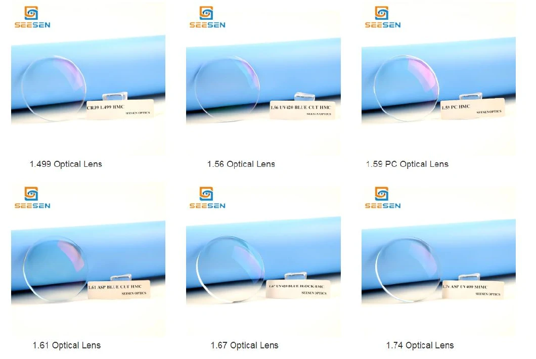 Cr39 Single Vision Lens 1.499, 1.56, 1.61, 1.67, 1.74 and 1.59 PC Blue Light Blocking Lenses