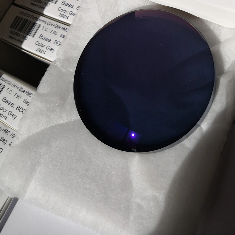 1.56 Semi-Finished Photochromic UV++ Blue Hmc Resin Optical Lens