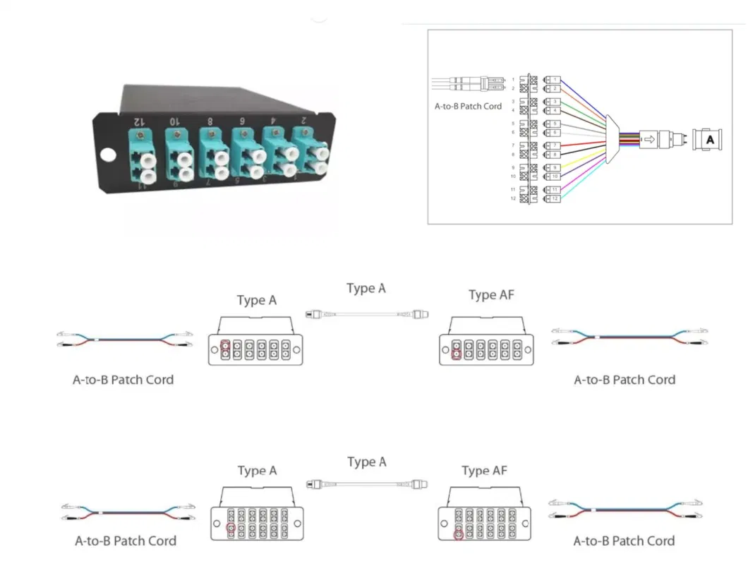 FTTH 12 Cores Assembly MPO-LC Duplex Optical Fiber Optic MPO Modular