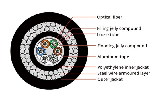 Double Layer Steel Wire Armor Submarine Cable Optical Fiber 24 Core Outdoor