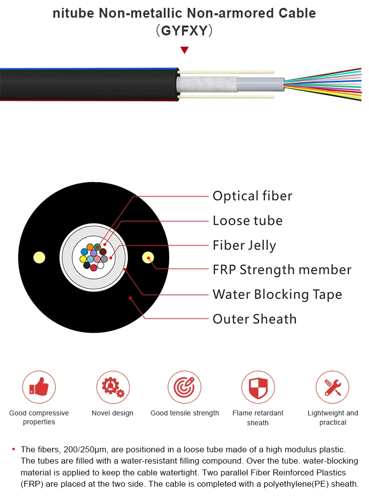 Custom Telecommunication Use Outdoor GYFXTY Gyfxy Single Mode G652D Fiber Optic Cable