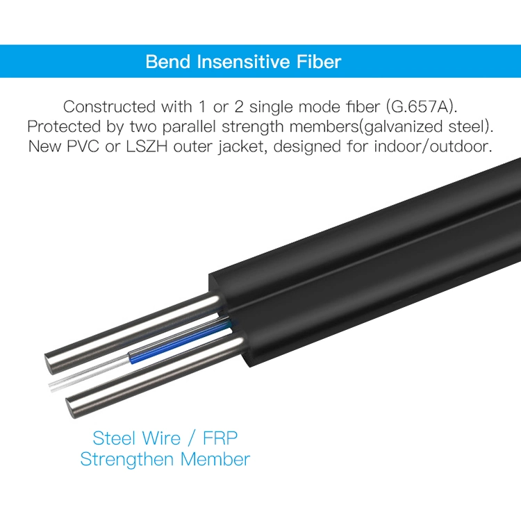 Fiber Optic 1 Core 1km 2km Plywood Drum FTTH Drop Cable Single Mode Indoor Fiber Optic Cable