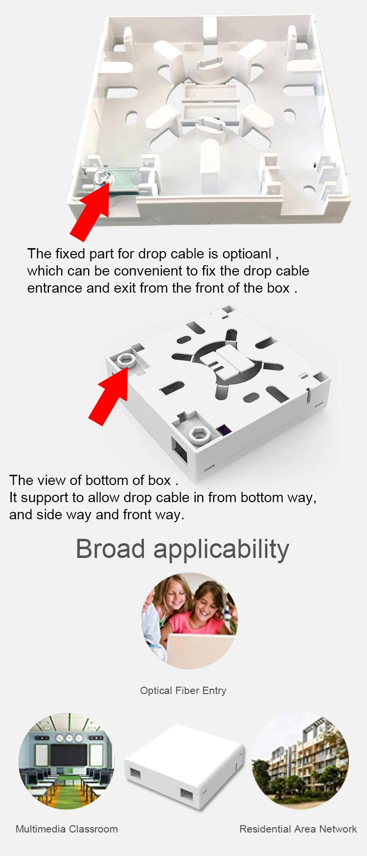 Gcabling 2 Port 2 Fibers FTTH Fiber Optic Termination Box for Sc LC Coupler