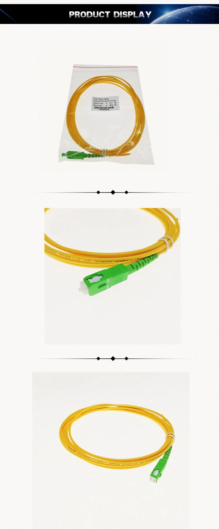 Simplex Sc APC 9125 Single Mode Fiber Optic Pigtail - 0.9 2.0 3.0 mm PVC Jacket